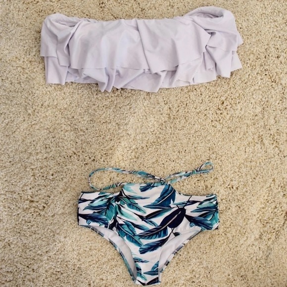 Ruffled Off Shoulder Crop Top Bikini - Picture 3 of 5